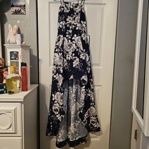 Homecoming/social dress. Navy with gray roses. Size 3 strapless multilenght.